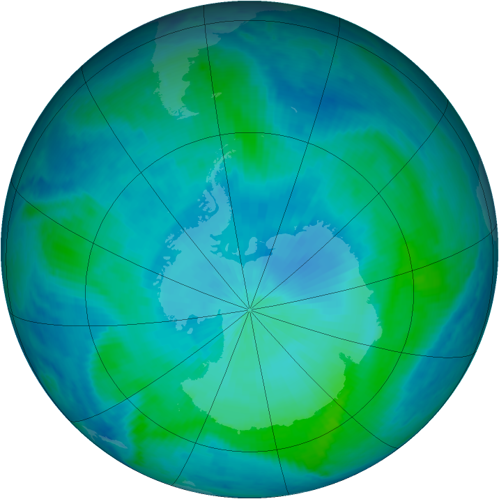 Antarctic ozone map for 13 February 2000